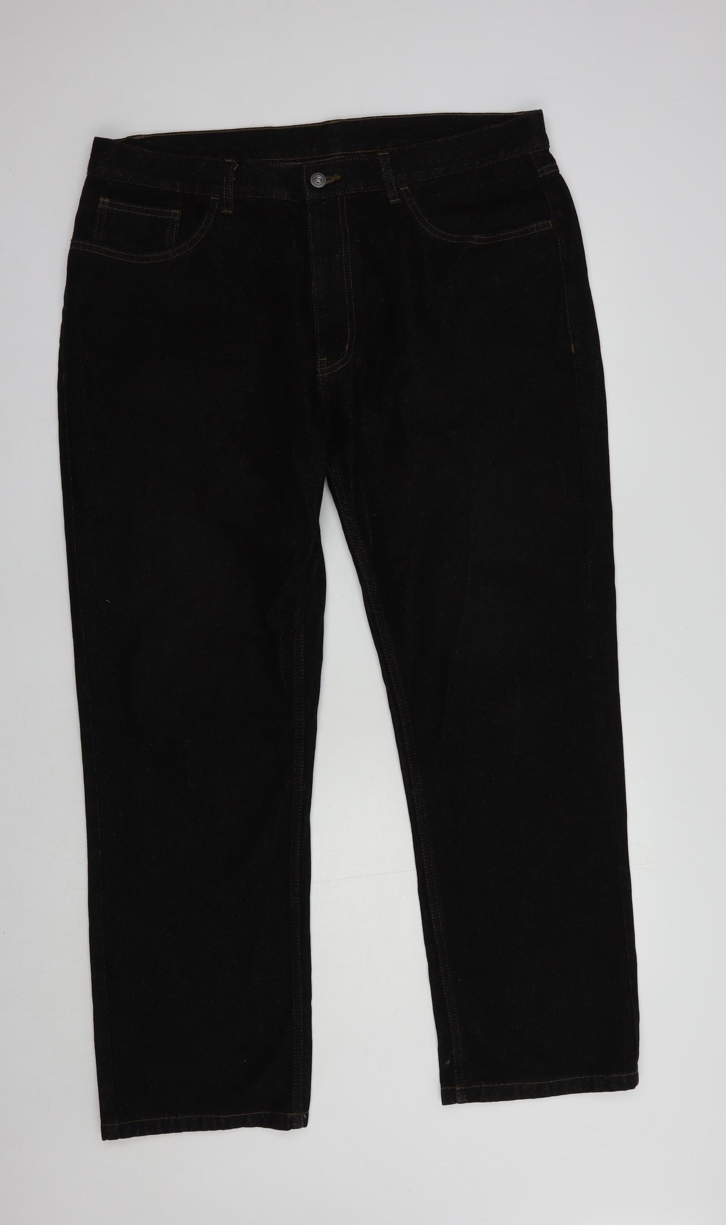 George Mens Black  Cotton Straight Jeans Size 38 in L30 in Regular Button