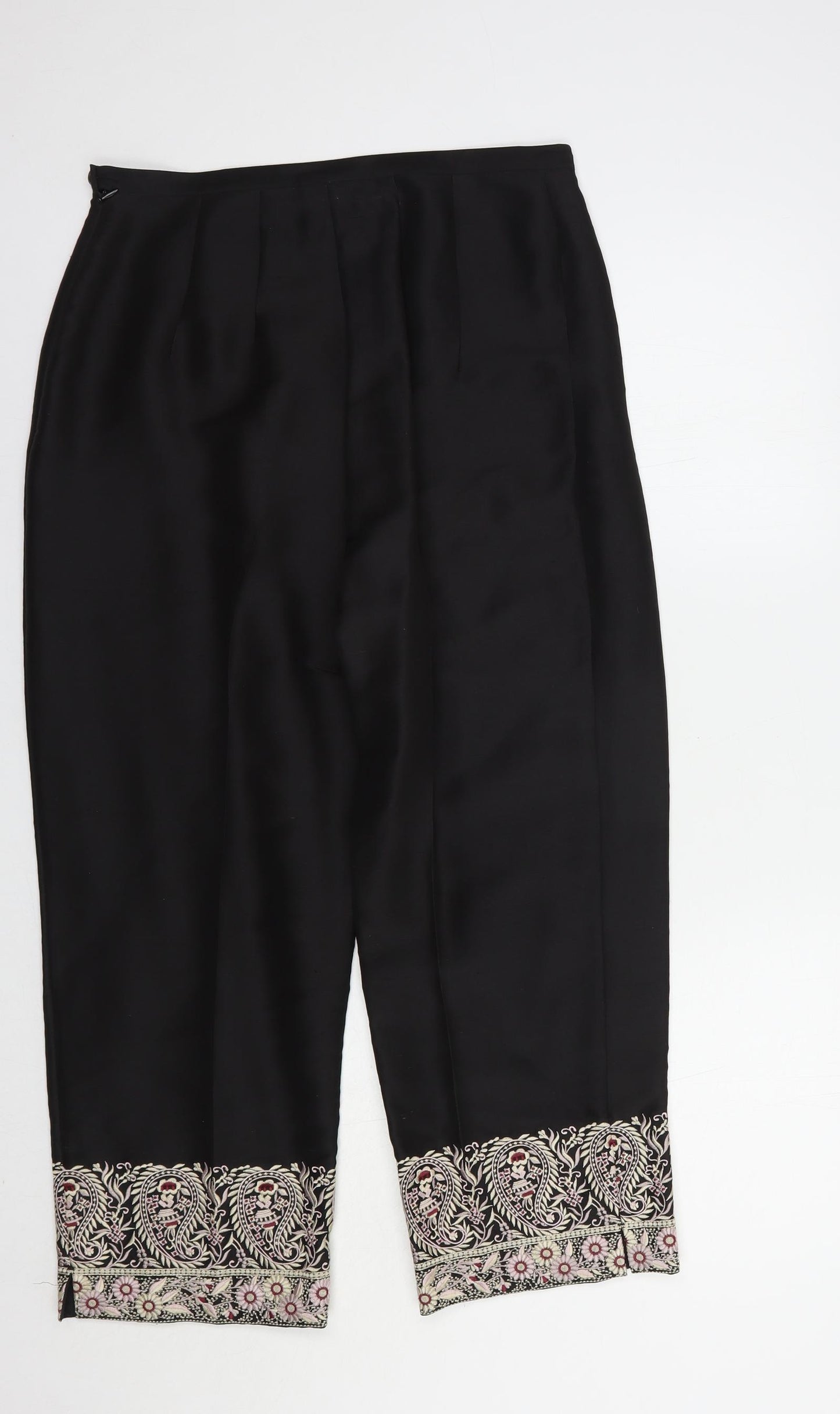NEXT Womens Black  Silk Cropped Trousers Size 12 L24 in Regular Zip