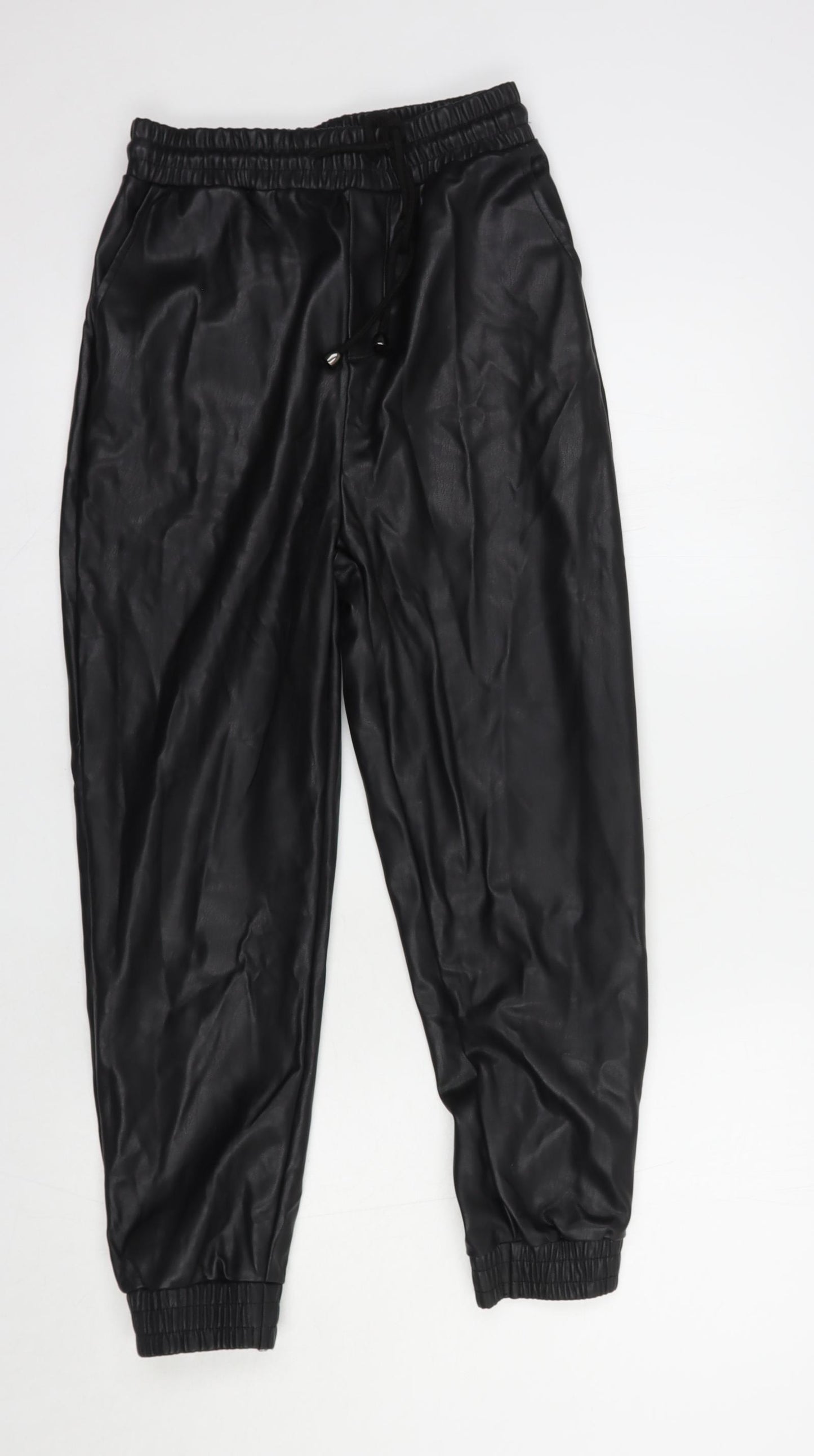 Eight Paris Womens Black  Polyurethane Trousers  Size S L25 in Regular Drawstring - Faux Leather