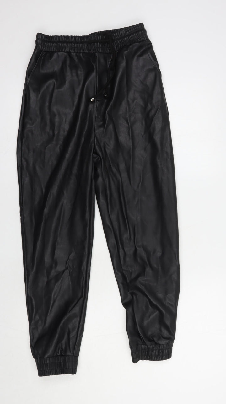 Eight Paris Womens Black  Polyurethane Trousers  Size S L25 in Regular Drawstring - Faux Leather