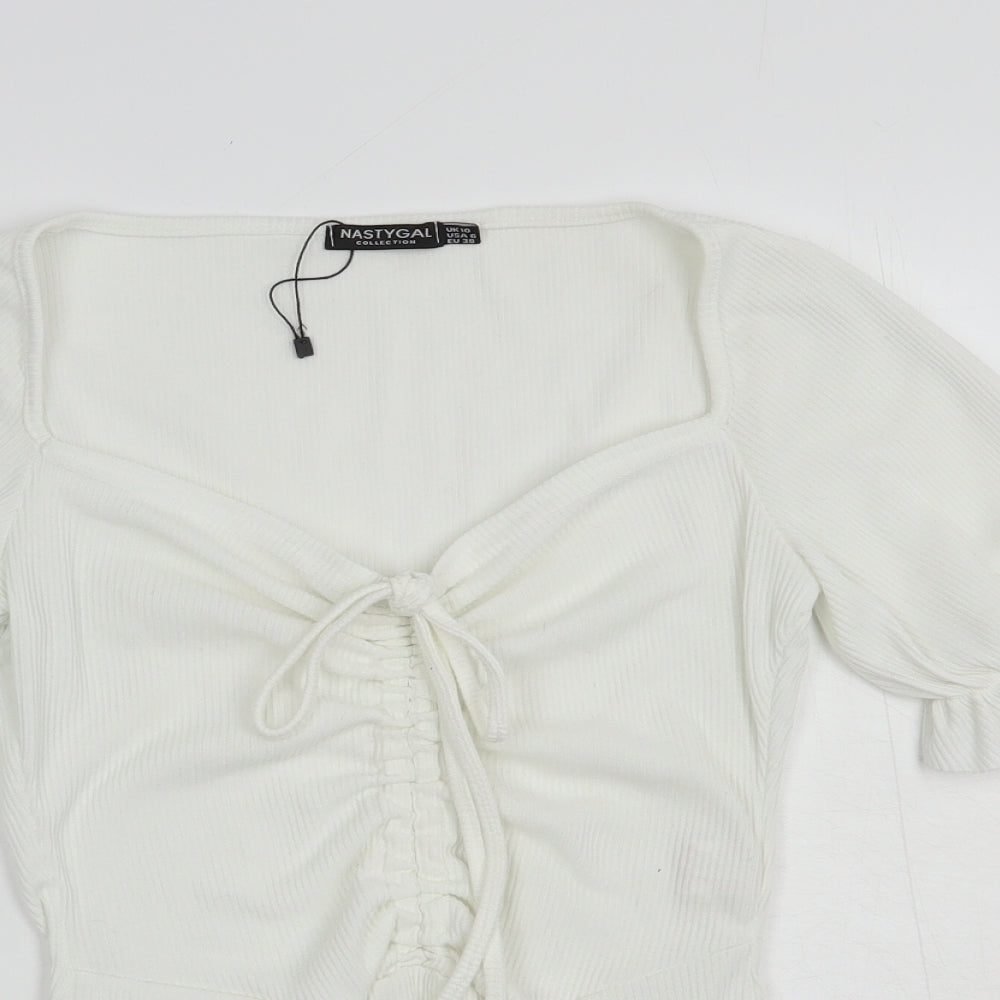 Nasty Gal Womens White  Polyester Bodysuit One-Piece Size 10  Snap