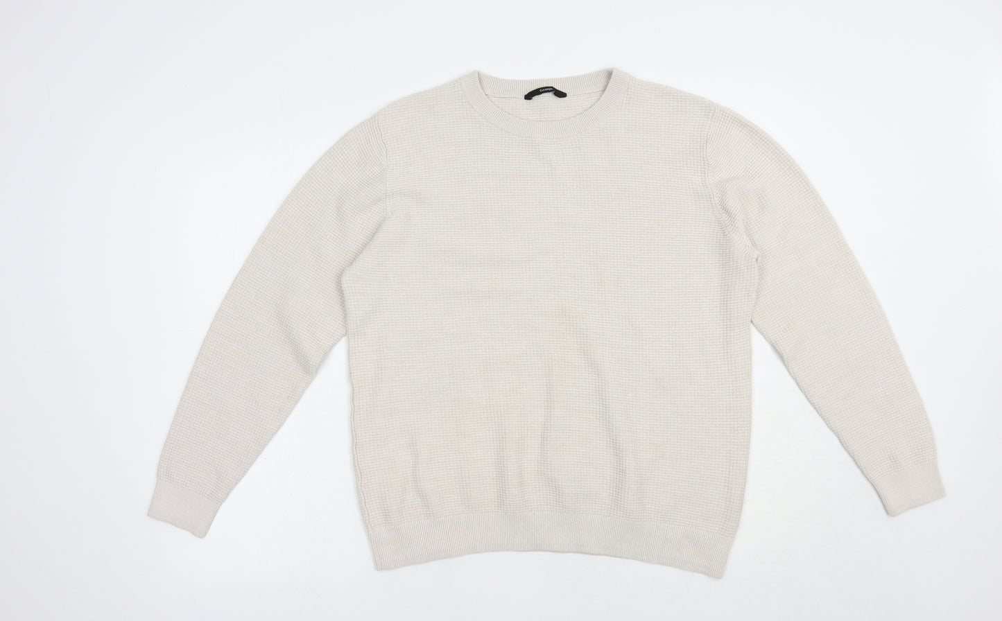 George Mens Grey Crew Neck  Cotton Pullover Jumper Size L