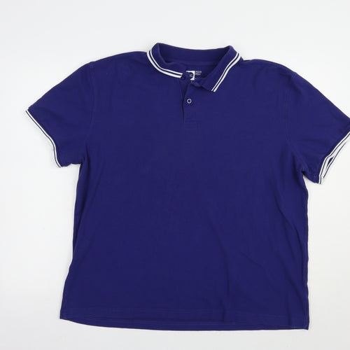 Pique Polo Mens Blue  Cotton  Polo Size 2XL Collared Button