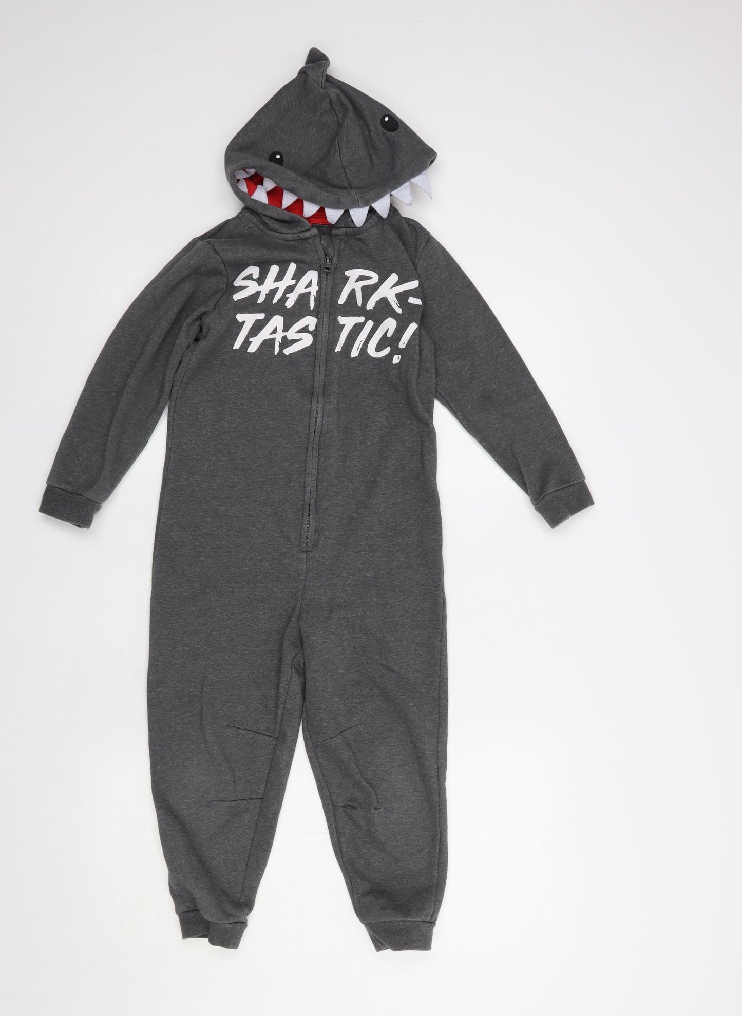George Boys Grey  Cotton  Bodysuit Size 5-6 Years  Zip - Shark Onesie