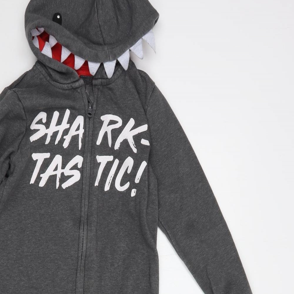 George Boys Grey  Cotton  Bodysuit Size 5-6 Years  Zip - Shark Onesie