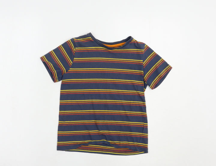 TU Boys Blue Striped Cotton Pullover T-Shirt Size 6 Years Crew Neck Pullover