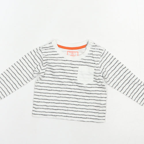 Primark Baby White Striped Cotton Basic T-Shirt Size 3-6 Months Crew Neck Pullover