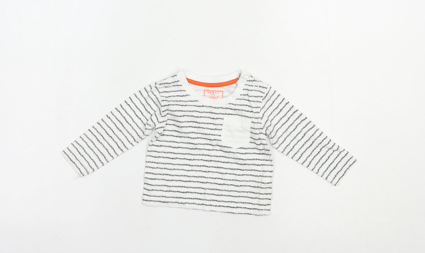 Primark Baby White Striped Cotton Basic T-Shirt Size 3-6 Months Crew Neck Pullover