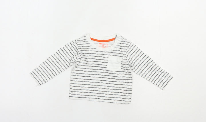 Primark Baby White Striped Cotton Basic T-Shirt Size 3-6 Months Crew Neck Pullover