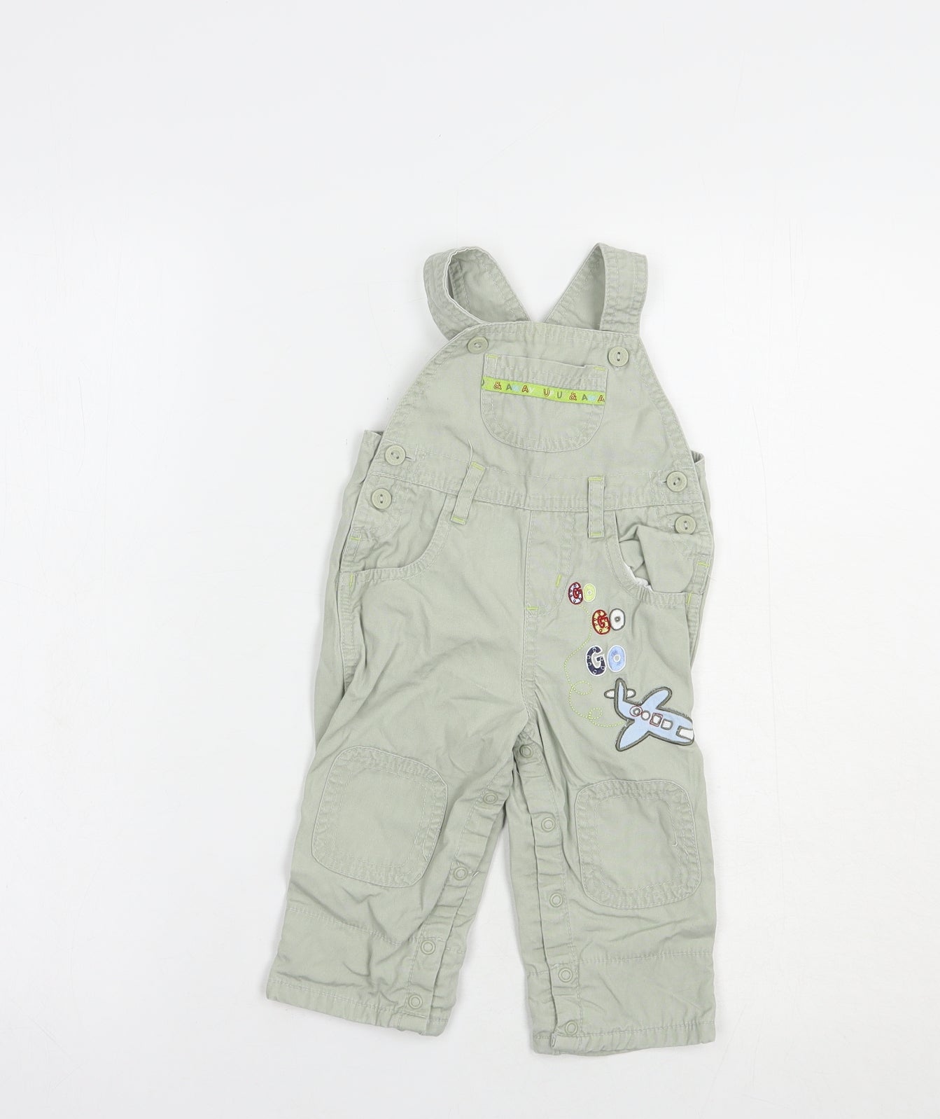 M&Co Baby Green  Cotton Dungaree Outfit/Set Size 6-9 Months  Snap