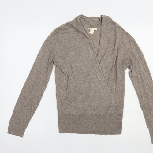 H&M Womens Brown V-Neck  Viscose Pullover Jumper Size XS