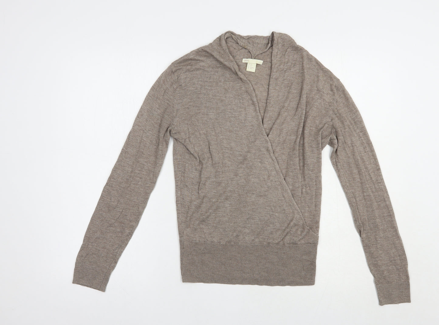H&M Womens Brown V-Neck  Viscose Pullover Jumper Size XS