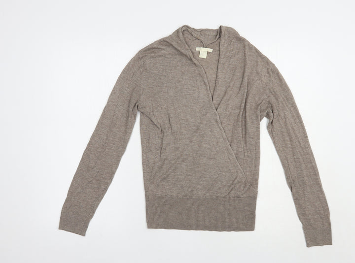 H&M Womens Brown V-Neck  Viscose Pullover Jumper Size XS
