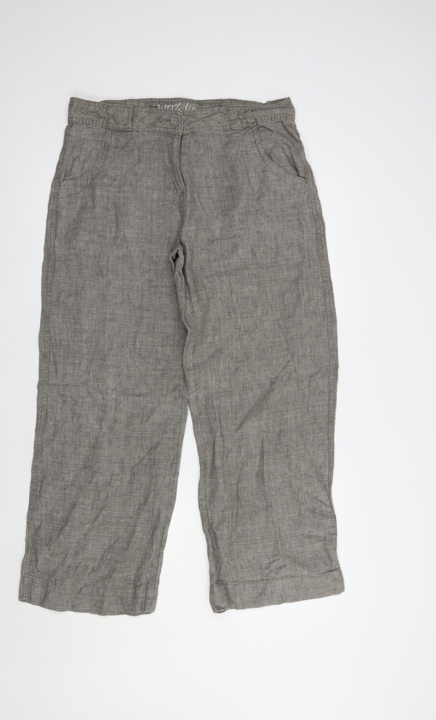 George Womens Grey  Linen Trousers  Size 14 L28 in Regular Button