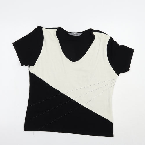 AMARANTO Womens Black Colourblock Viscose Basic Blouse Size 16 V-Neck