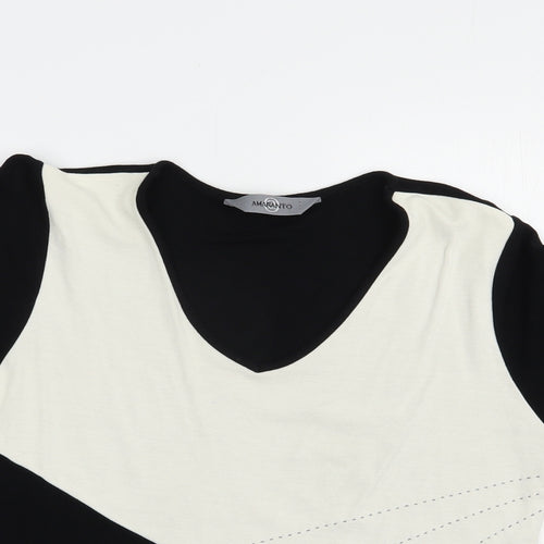 AMARANTO Womens Black Colourblock Viscose Basic Blouse Size 16 V-Neck