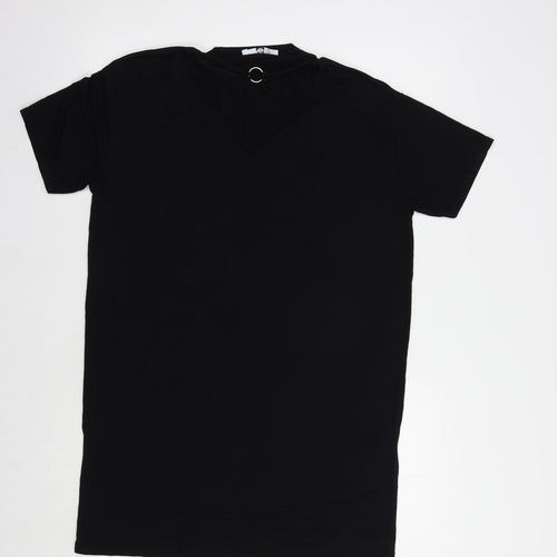 Missguided Womens Black  Viscose T-Shirt Dress  Size 8  V-Neck Pullover