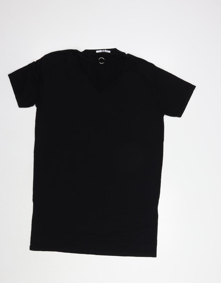 Missguided Womens Black  Viscose T-Shirt Dress  Size 8  V-Neck Pullover