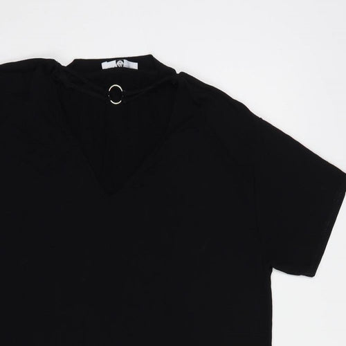 Missguided Womens Black  Viscose T-Shirt Dress  Size 8  V-Neck Pullover
