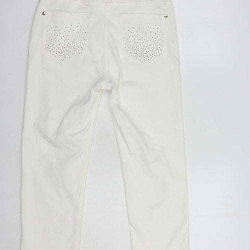 Per Una Womens White  Cotton Cropped Jeans Size 8 L23 in Regular Button - Embellished Pockets