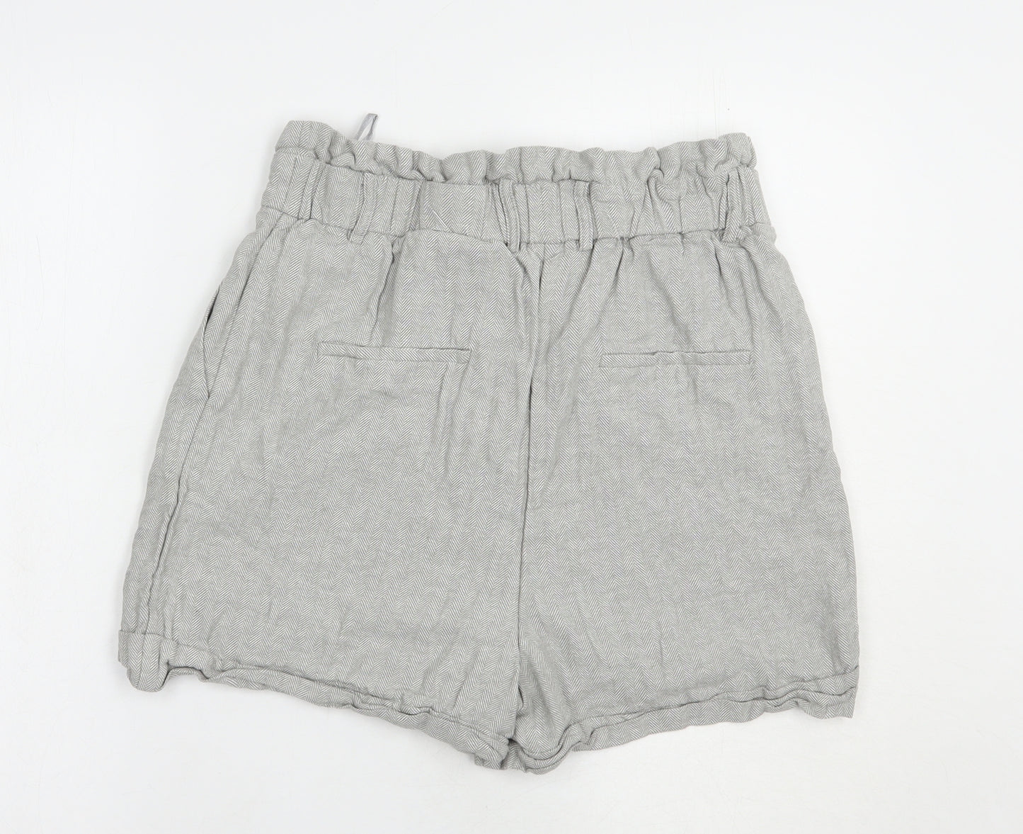 F&F Womens Grey Herringbone Linen Paperbag Shorts Size 12 L4 in Regular Hook & Eye