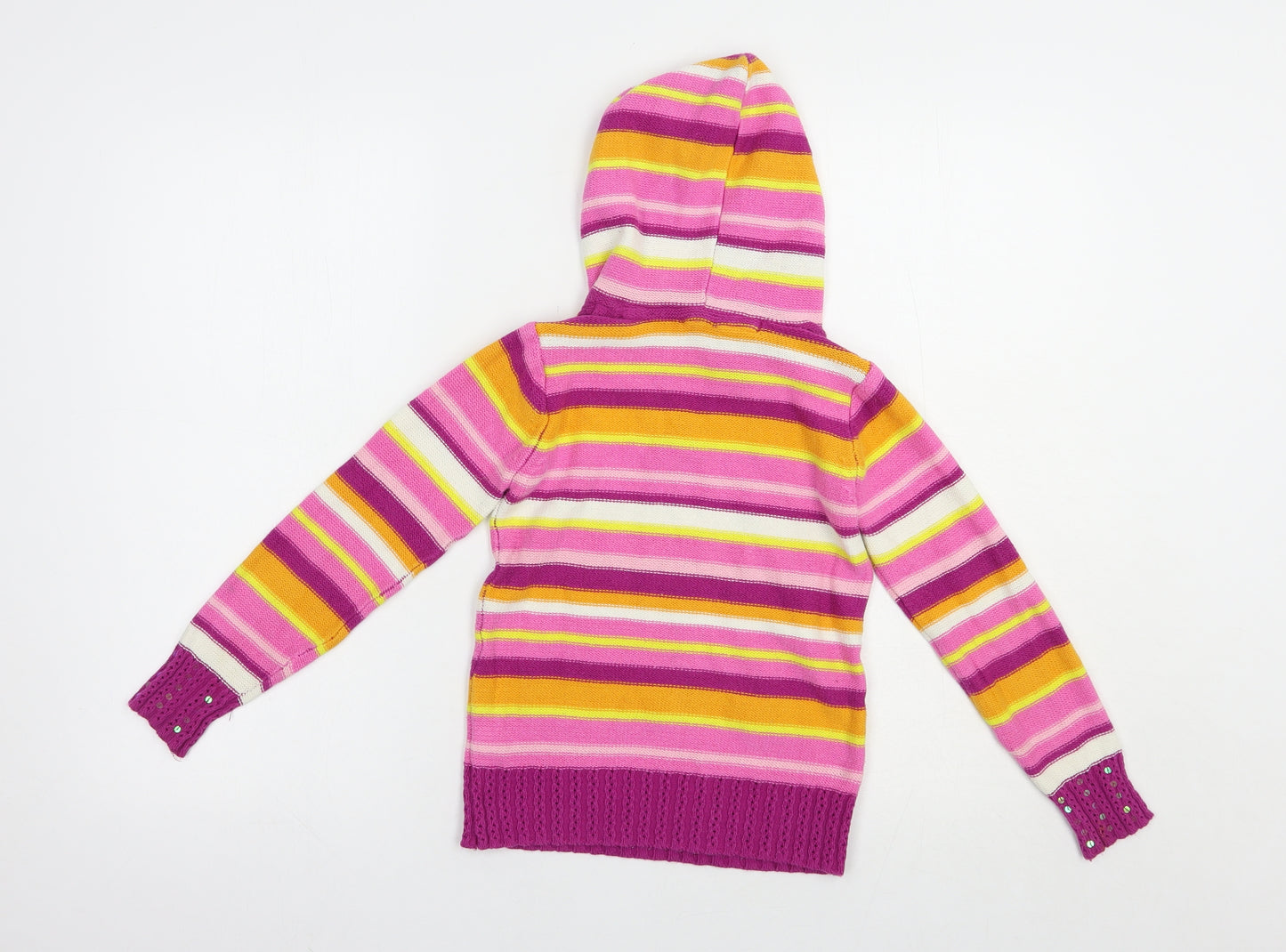 Place Girls Purple V-Neck Striped Cotton Pullover Jumper Size 7-8 Years  Pullover