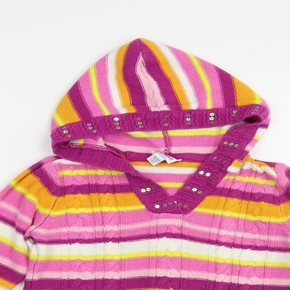 Place Girls Purple V-Neck Striped Cotton Pullover Jumper Size 7-8 Years  Pullover
