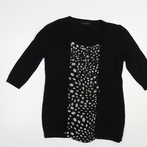 Dunnes Stores Womens Black Square Neck Polka Dot Cotton Pullover Jumper Size 14