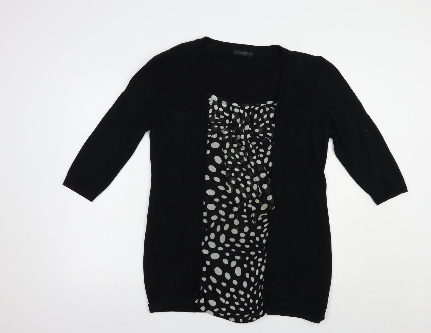 Dunnes Stores Womens Black Square Neck Polka Dot Cotton Pullover Jumper Size 14