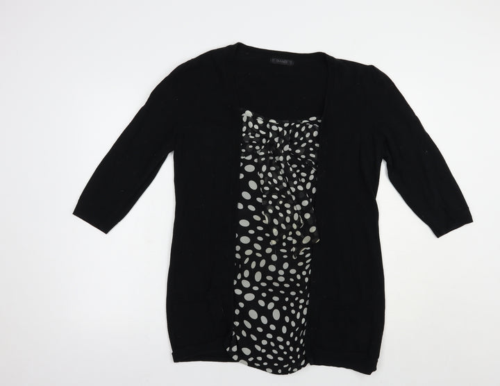 Dunnes Stores Womens Black Square Neck Polka Dot Cotton Pullover Jumper Size 14
