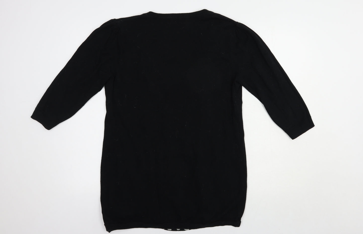 Dunnes Stores Womens Black Square Neck Polka Dot Cotton Pullover Jumper Size 14