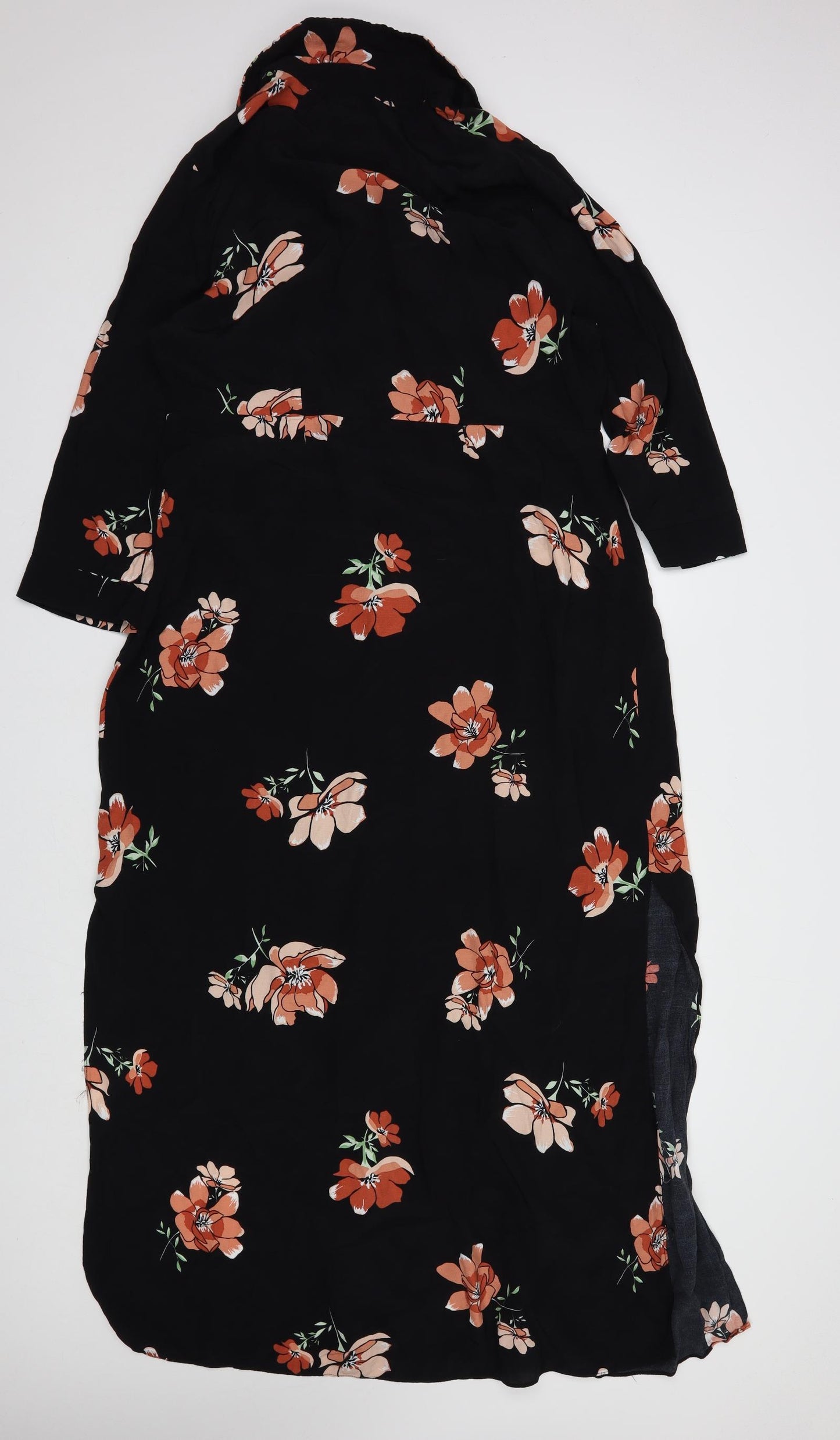 River Island Womens Black Floral Viscose Shirt Dress  Size 16  Collared Button