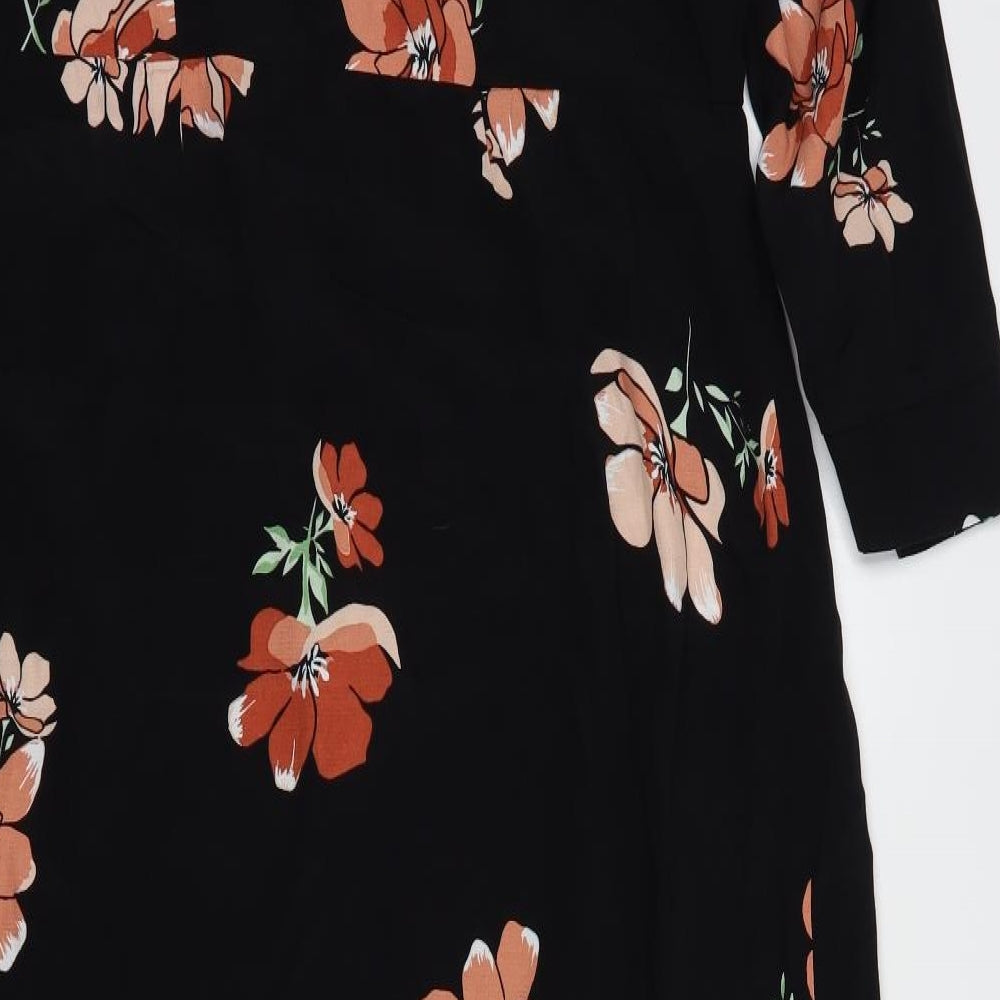 River Island Womens Black Floral Viscose Shirt Dress  Size 16  Collared Button