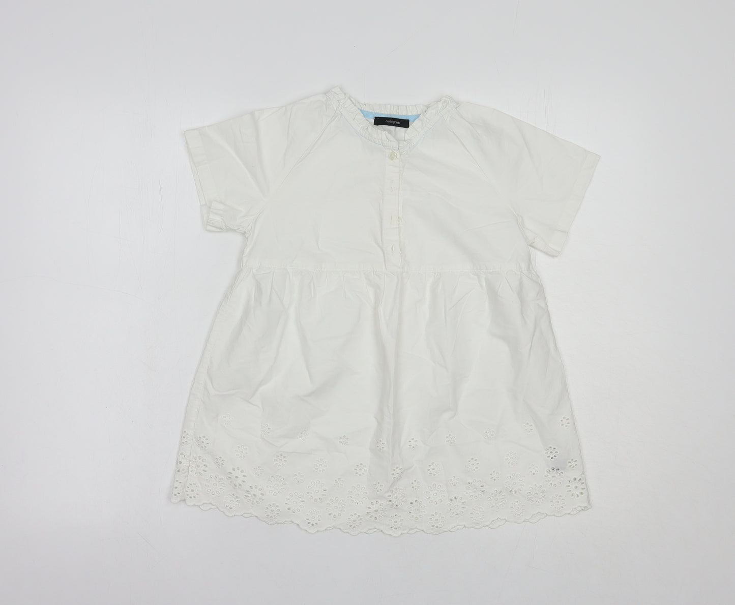 Marks and Spencer Girls White  Cotton Pullover Blouse Size 11-12 Years Round Neck Button