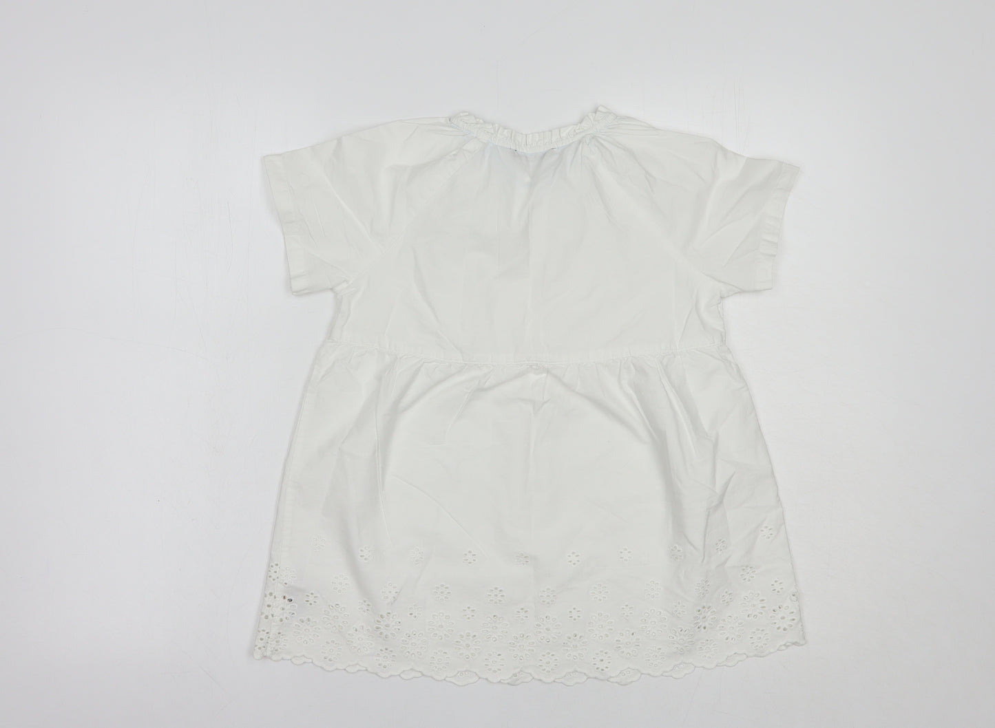 Marks and Spencer Girls White  Cotton Pullover Blouse Size 11-12 Years Round Neck Button