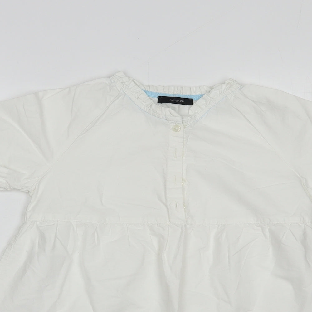 Marks and Spencer Girls White  Cotton Pullover Blouse Size 11-12 Years Round Neck Button