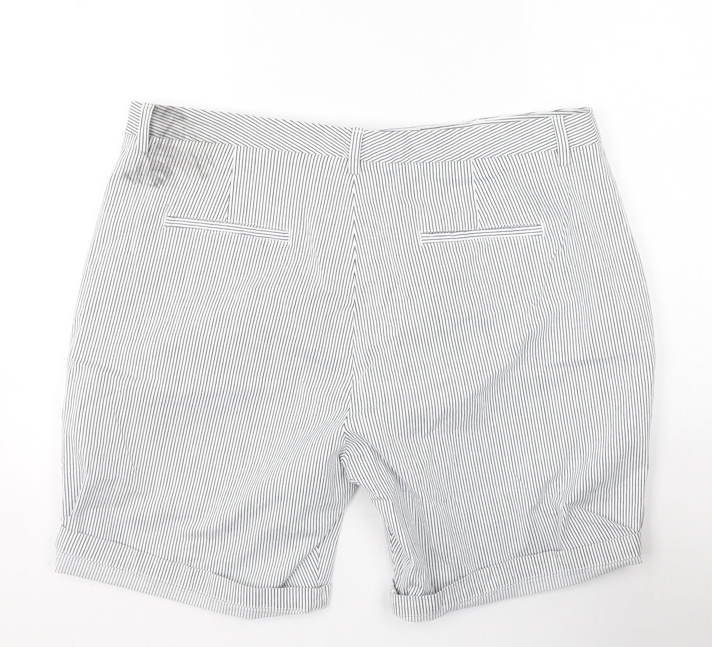 Marks and Spencer Womens Ivory Striped Cotton Chino Shorts Size 20 L8 in Regular