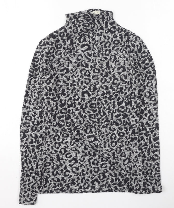 Oasis Womens Brown High Neck Animal Print Viscose Pullover Jumper Size S