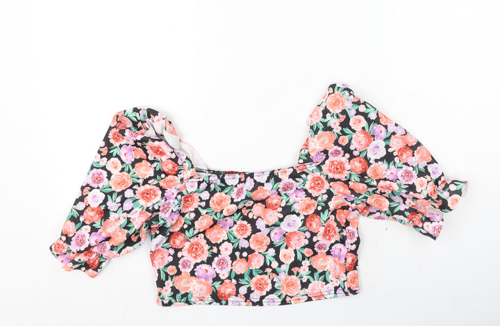 Misspap Womens Multicoloured Floral Polyester Cropped Blouse Size 12 Square Neck