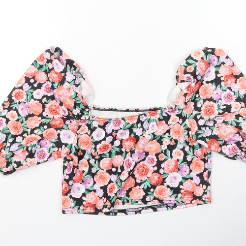 Misspap Womens Multicoloured Floral Polyester Cropped Blouse Size 12 Square Neck
