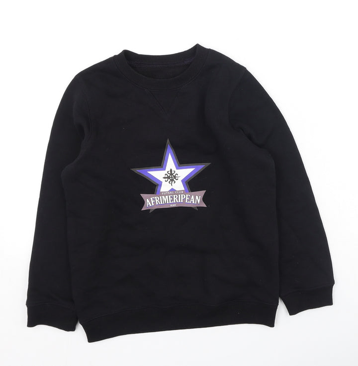 Preworn Boys Black  Cotton Pullover Sweatshirt Size 8 Years