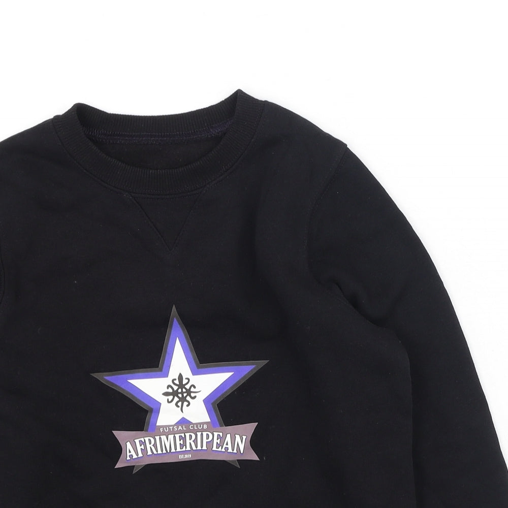 Preworn Boys Black  Cotton Pullover Sweatshirt Size 8 Years