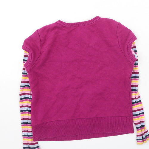 Preworn Girls Multicoloured Round Neck Striped Cotton Pullover Jumper Size M
