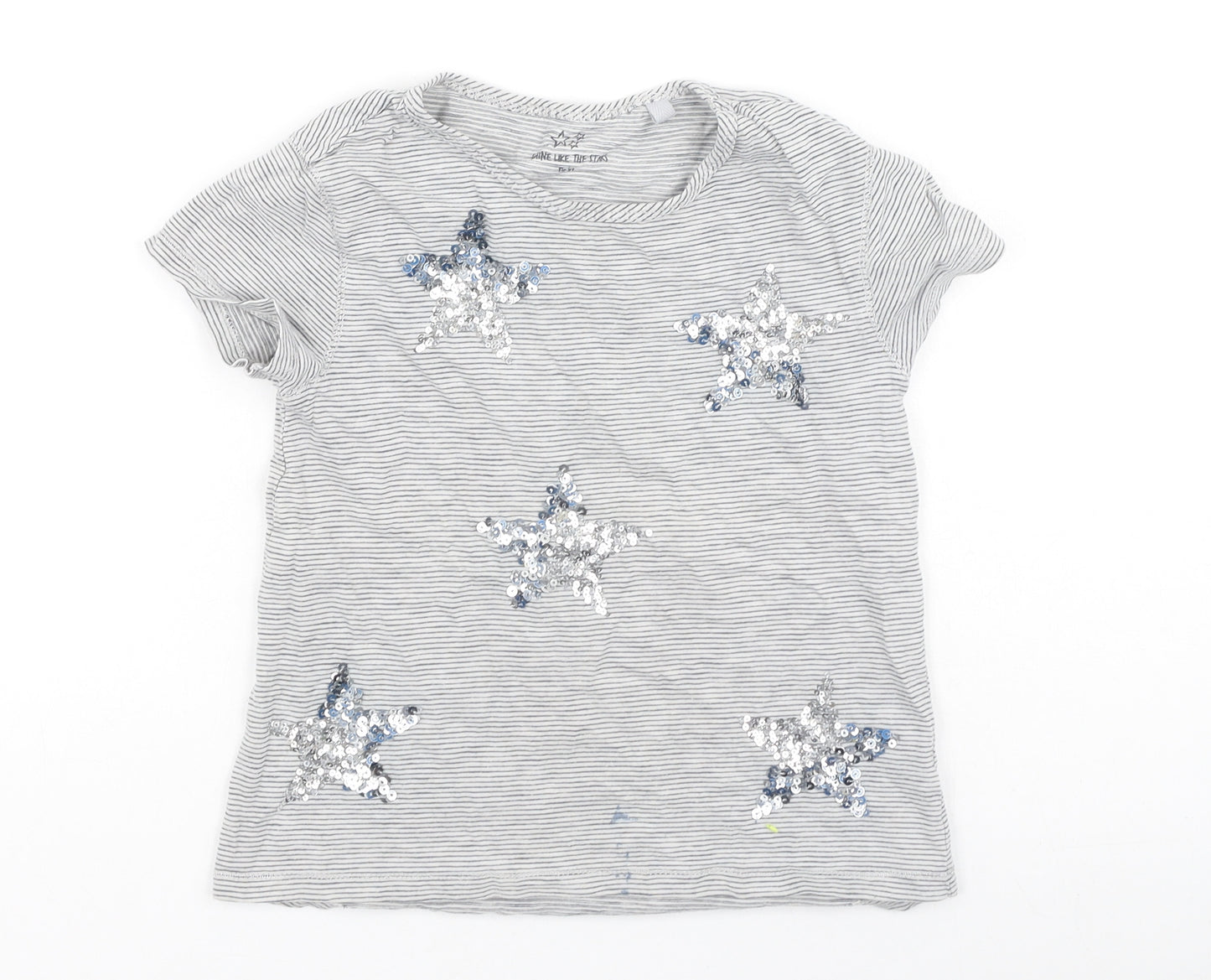 NEXT Girls Black Striped Cotton Basic Casual Size 6 Years Round Neck