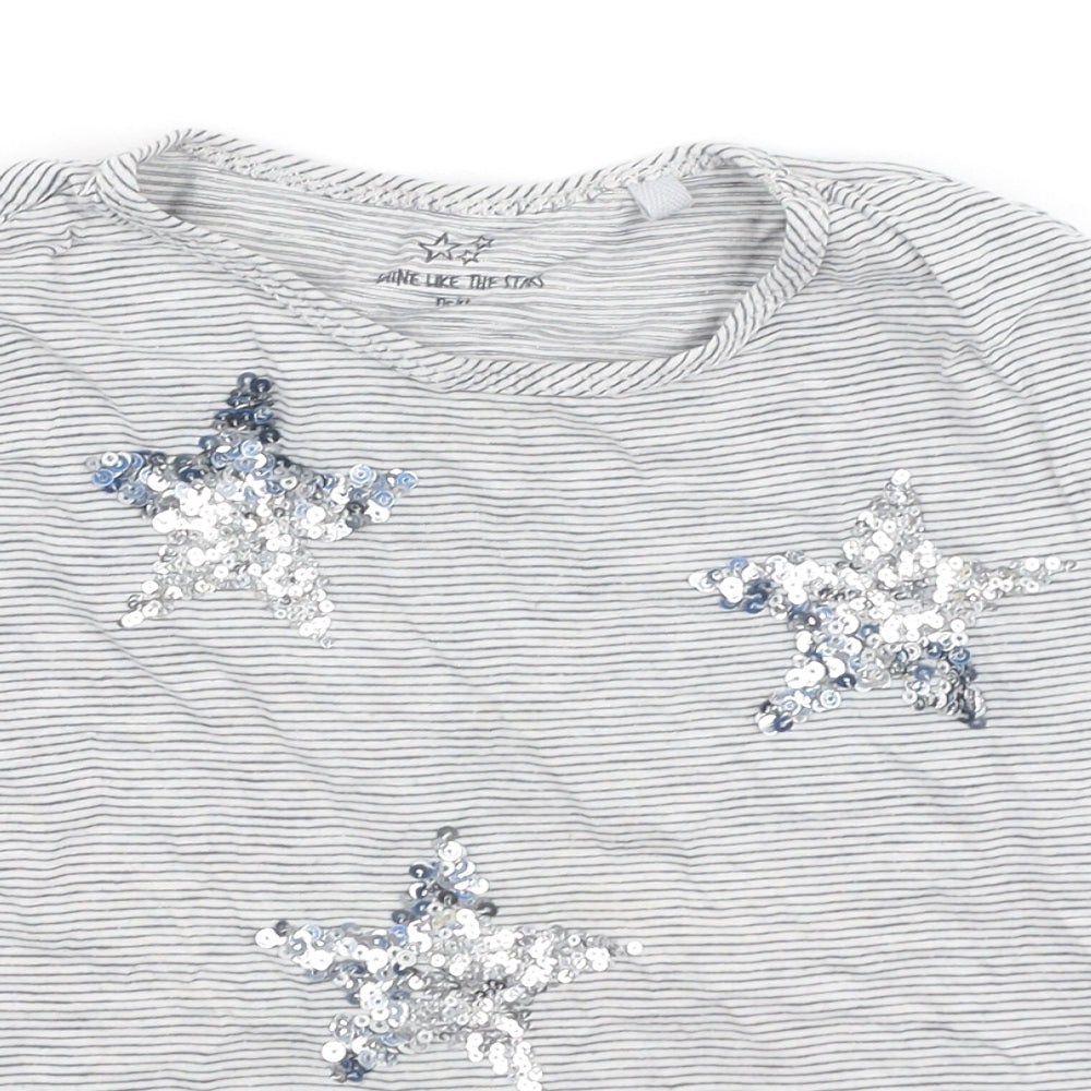 NEXT Girls Black Striped Cotton Basic Casual Size 6 Years Round Neck