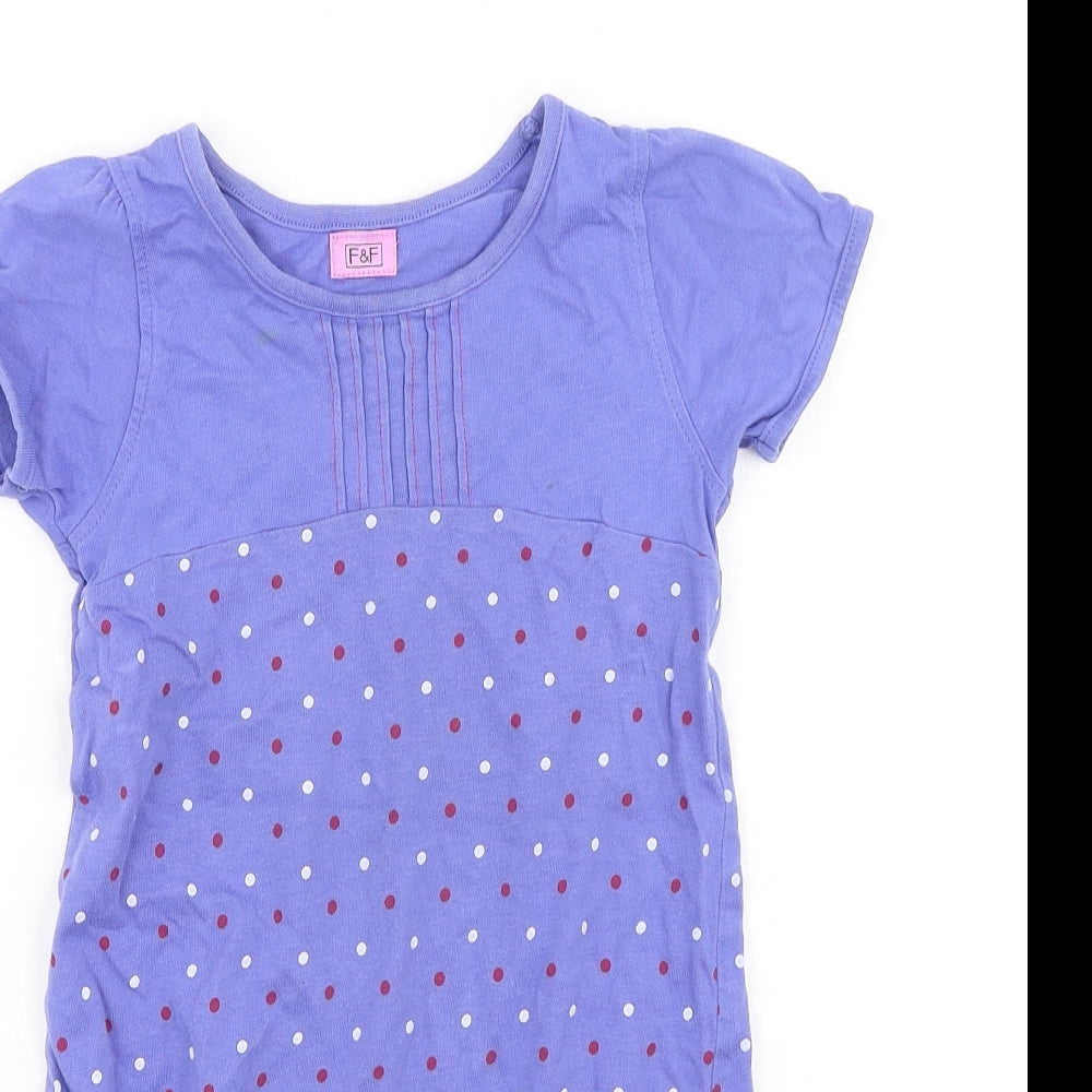 F&F Girls Purple  Cotton Fit & Flare  Size 6-7 Years  Round Neck