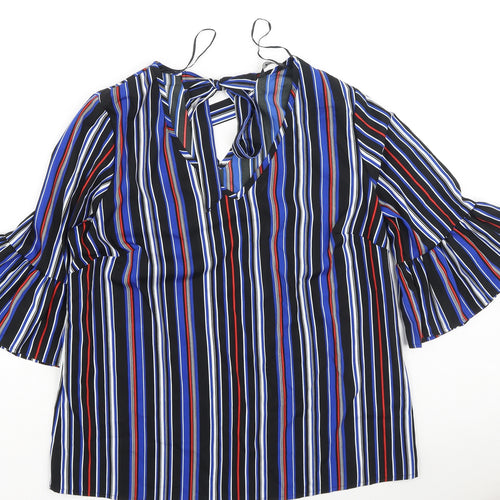 Papaya Womens Multicoloured Striped Polyester Basic Blouse Size 12 V-Neck