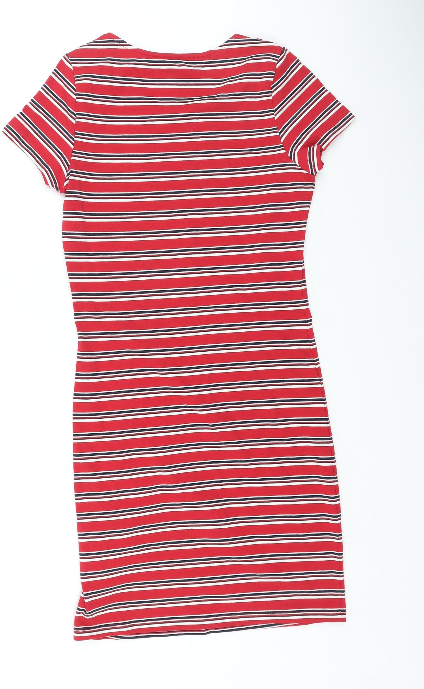 Primark Womens Red Striped Cotton Bodycon  Size 10  Round Neck