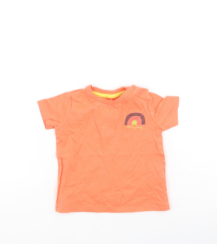 F&F Boys Orange Cotton Basic Casual Size 3-6 Months Round Neck