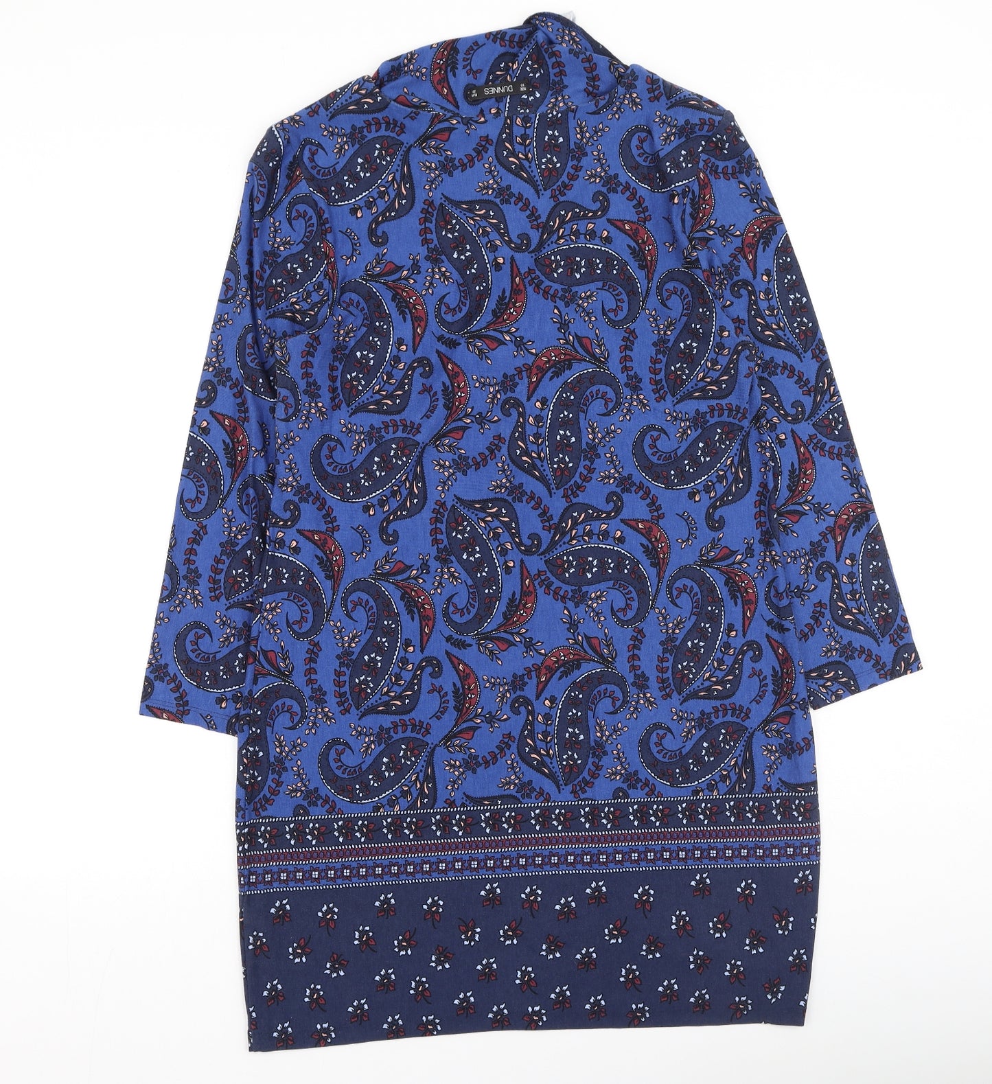 Dunnes Stores Womens Blue Geometric Viscose Fit & Flare  Size 10  Round Neck